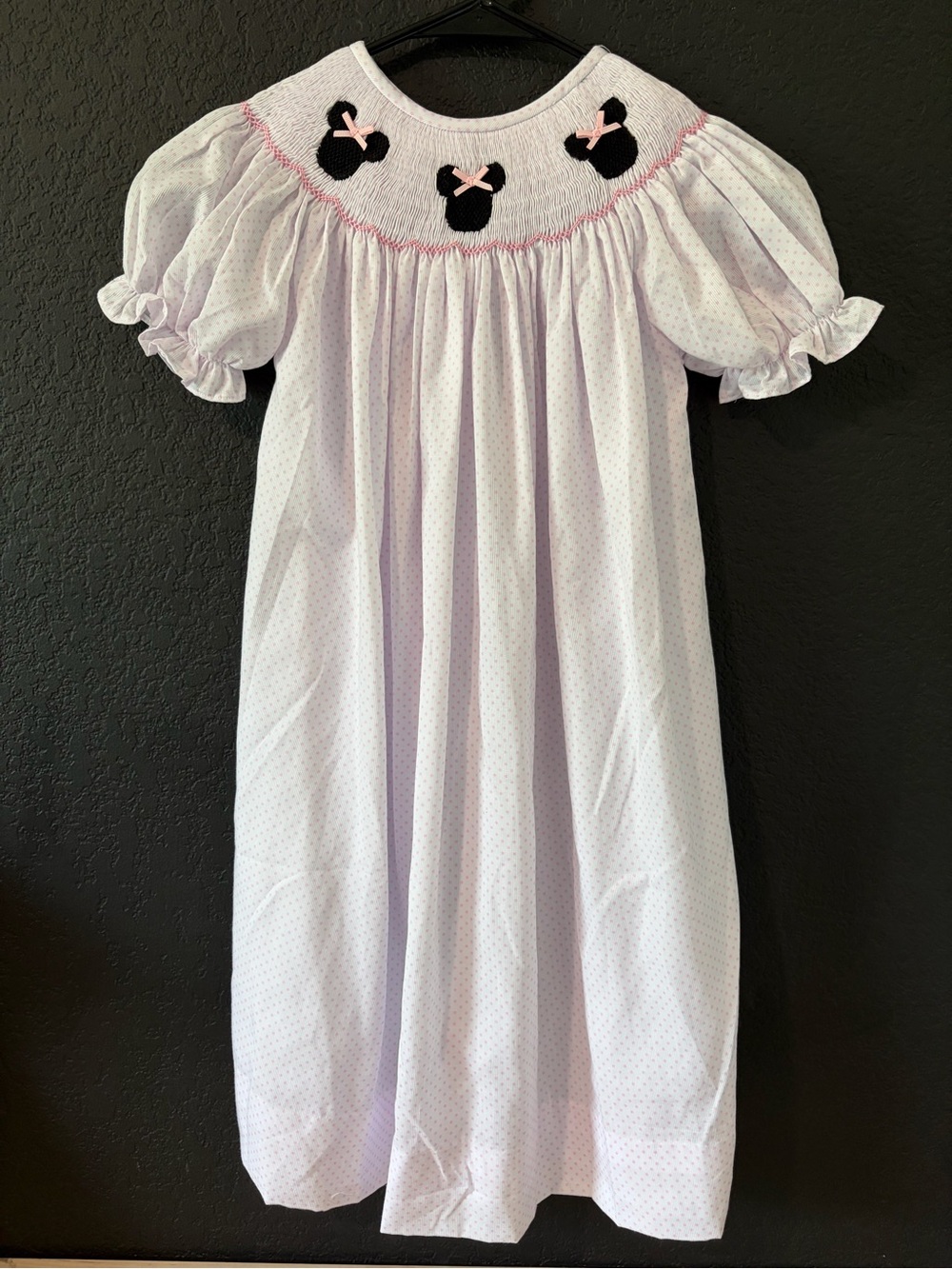 Girls' White Pink Bishop Smocked Dress Cecil and Lou with Minnie Appliqué Size 5
